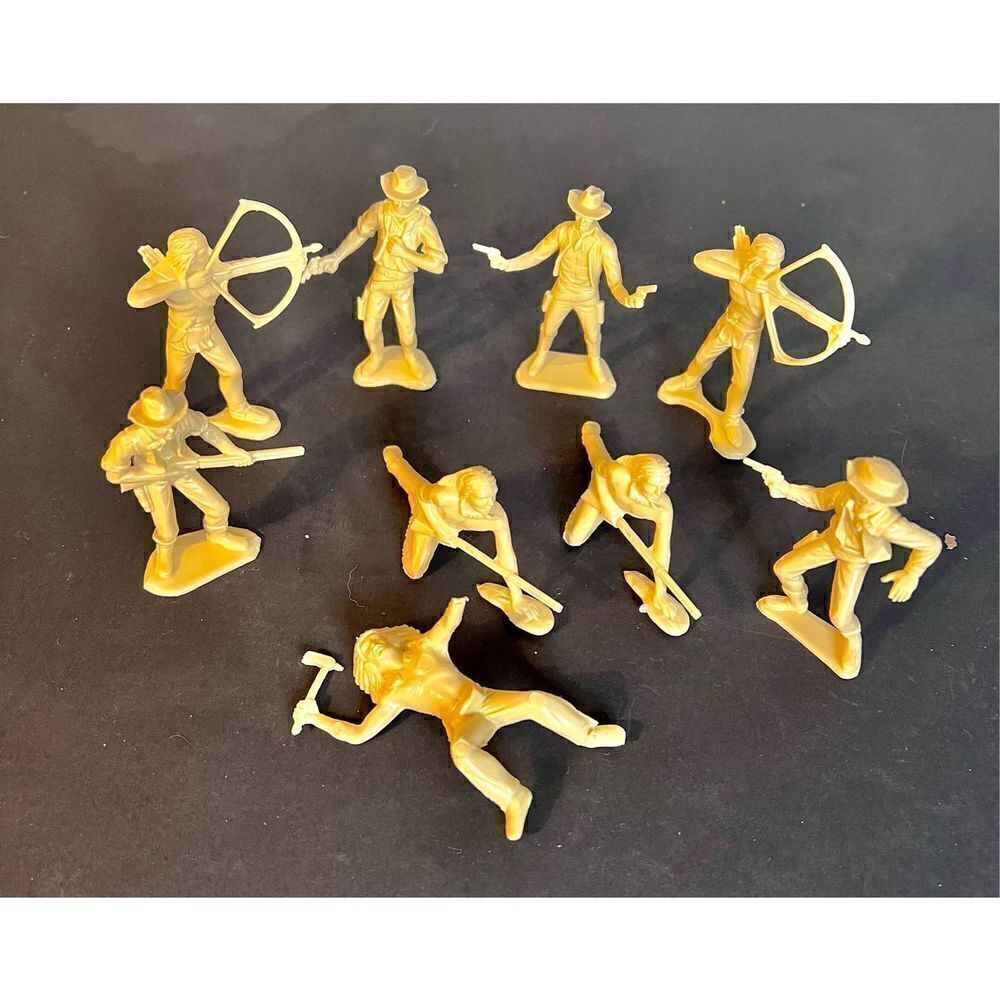 Vintage Lot 9 Cowboys & Indians Native American Toy Action Figures Tan Plastic